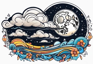 Raining cloud and moon tattoo idea