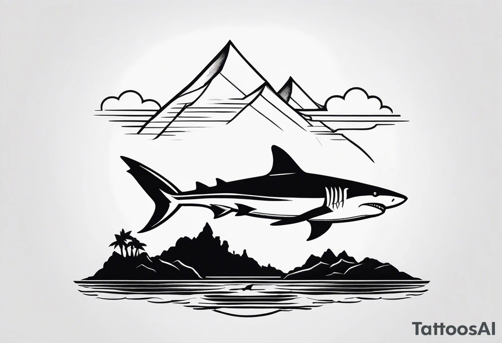 shape of a shark circling an island tattoo idea