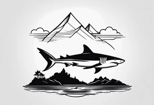 shape of a shark circling an island tattoo idea