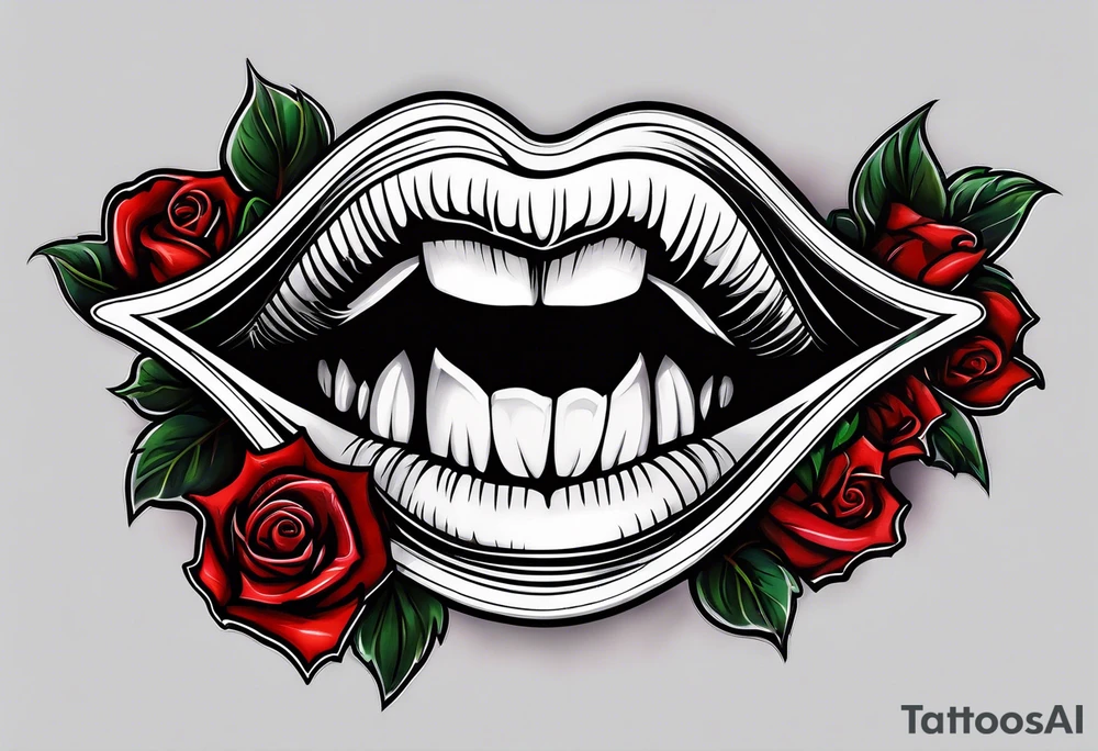 Sexy vampire mouth biting rose tattoo idea