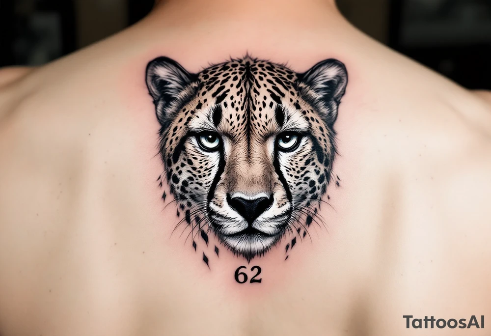 cheetah with the number 62 incorporated in its fur tattoo idea