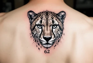 cheetah with the number 62 incorporated in its fur tattoo idea