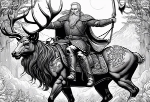 Nordic god Balder riding on a stag with a skull face tattoo idea