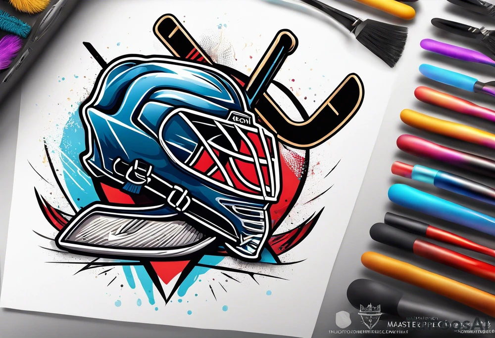 crossed ice hockey sticks with sports equipment tattoo idea