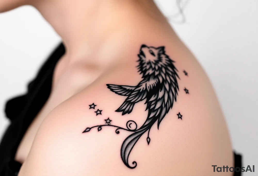 Wolf howling moon stars dove tattoo idea
