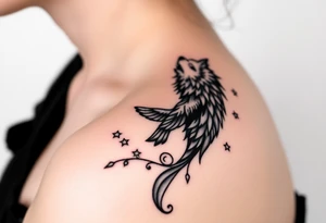 Wolf howling moon stars dove tattoo idea