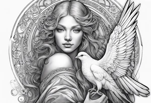 Angel with a Dove and Leonaro Da vinci Sleeve tattoo idea