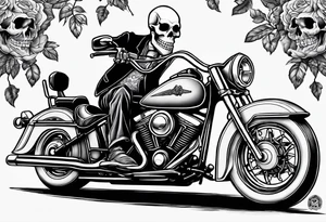 Old school skeleton with a shotgun riding a harley davidson tattoo idea