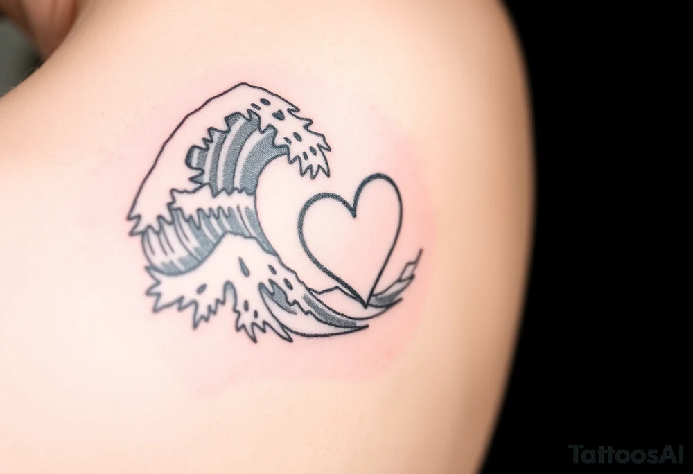 SEA WAVES IN BICEP, SUBTLY, THE HIGHEST TIDE BECOMES A HEART. tattoo idea