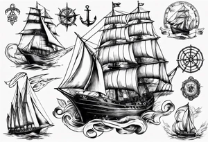 One sketch of a sailing ship tattoo idea