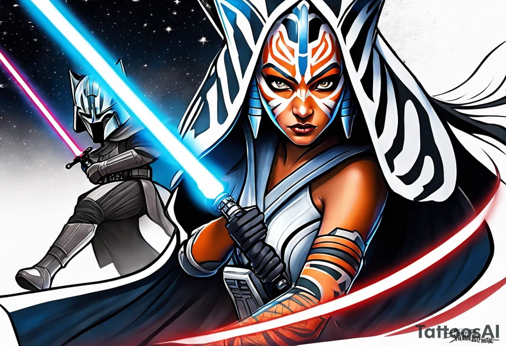 Star Wars, Ahsoka Tano fighting Darth Vader+ tattoo idea