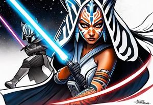 Star Wars, Ahsoka Tano fighting Darth Vader+ tattoo idea