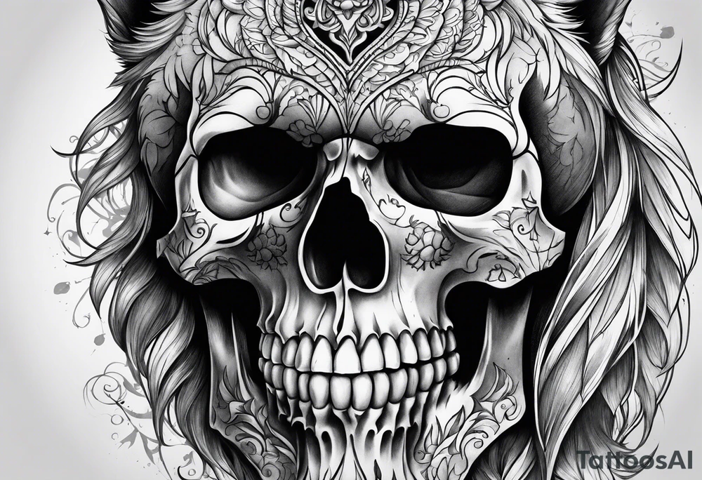 Skull with wolf tattoo idea
