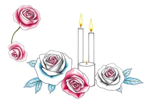 Passed love one, two roses, two candles, blue, hearts tattoo idea