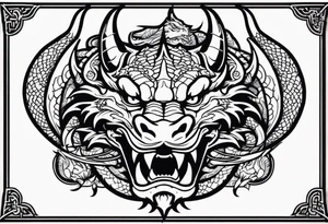 Dragon head facing front, tattoo should look old school Japanese way, dragon mouth should not be open. Long horn tattoo idea