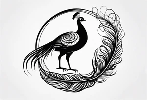 black and white peacock with infinity symbol in feather and moon above tattoo idea