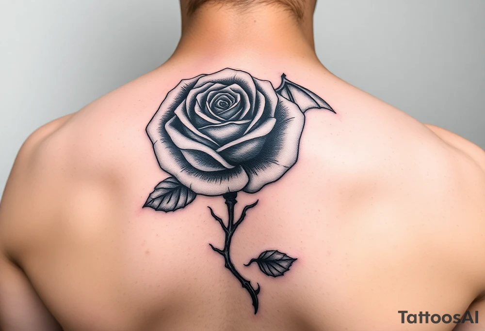 rose with a bat animal tattoo idea