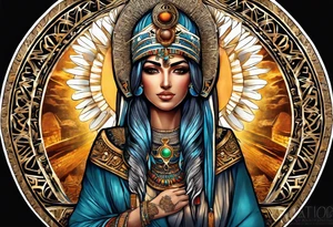 Isis (top center): With wings and the sun disc on her head, holding the ankh. tattoo idea