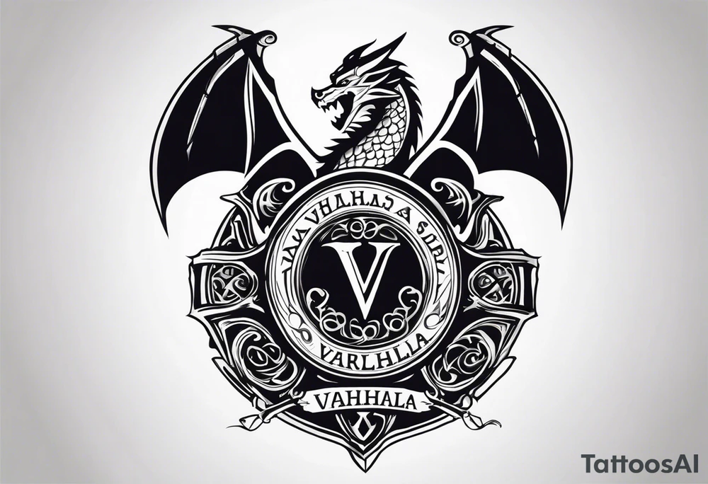 Valhalla sword shield dragon axe tattoo idea