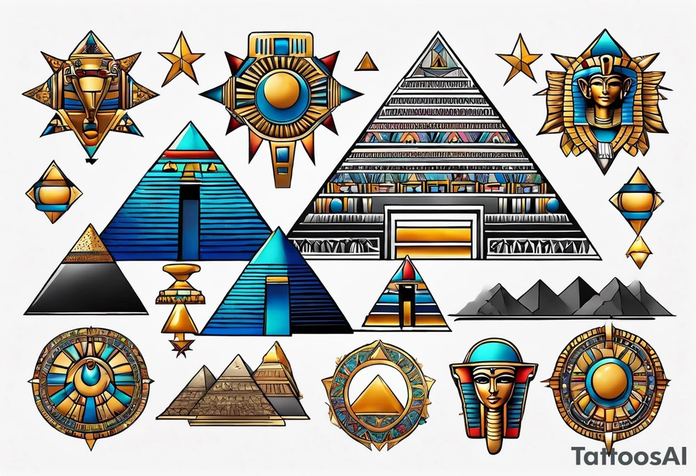 black egyptians , pyramids , and an ank symbol tattoo idea