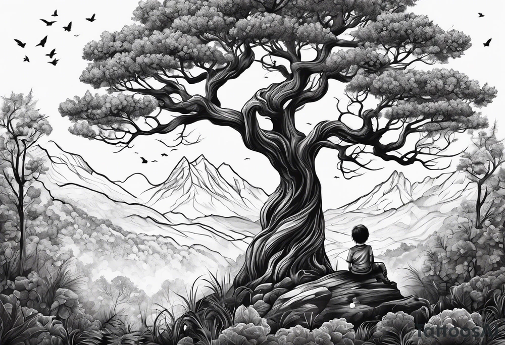 Tree with kids playing tattoo idea