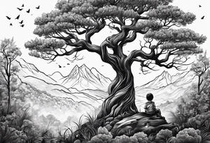 Tree with kids playing tattoo idea