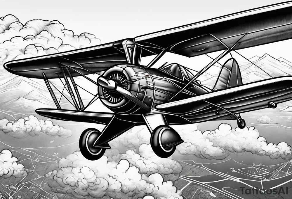 sketch of adventure plane in perspective from the above tattoo idea