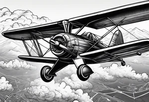 sketch of adventure plane in perspective from the above tattoo idea