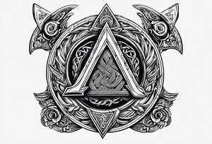 Valhalla sword shield axe Valknut tattoo idea