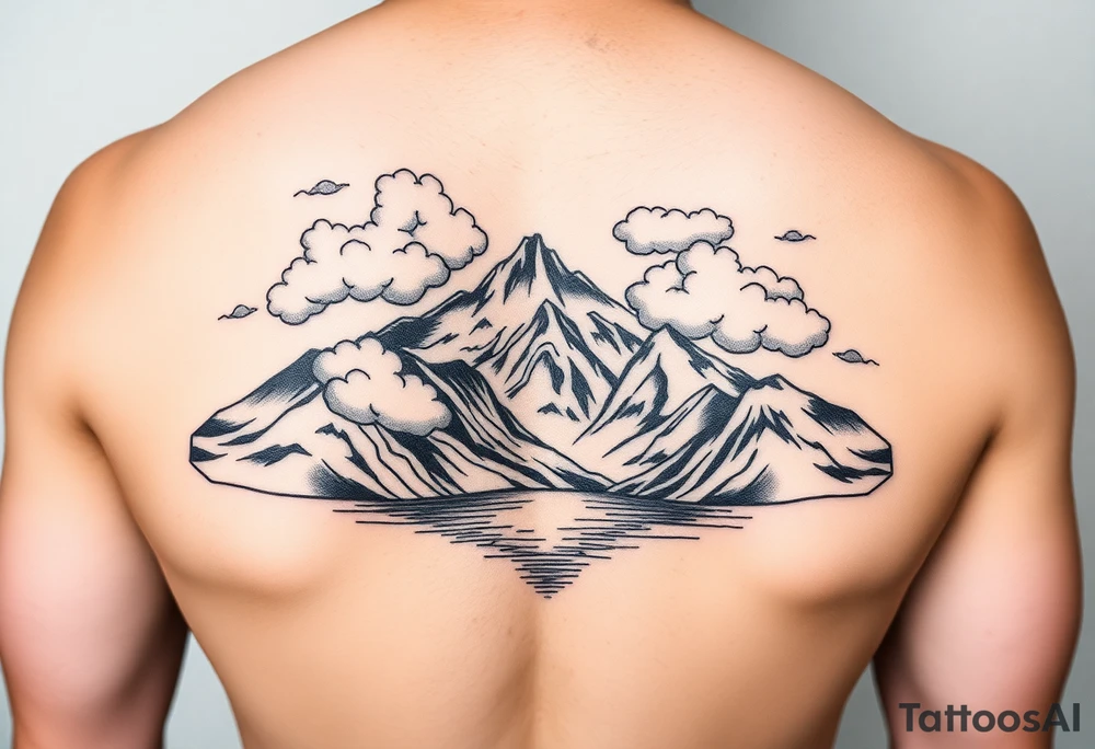 Clouds with mountains and water in Colorado tattoo idea