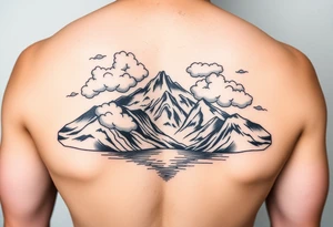 Clouds with mountains and water in Colorado tattoo idea