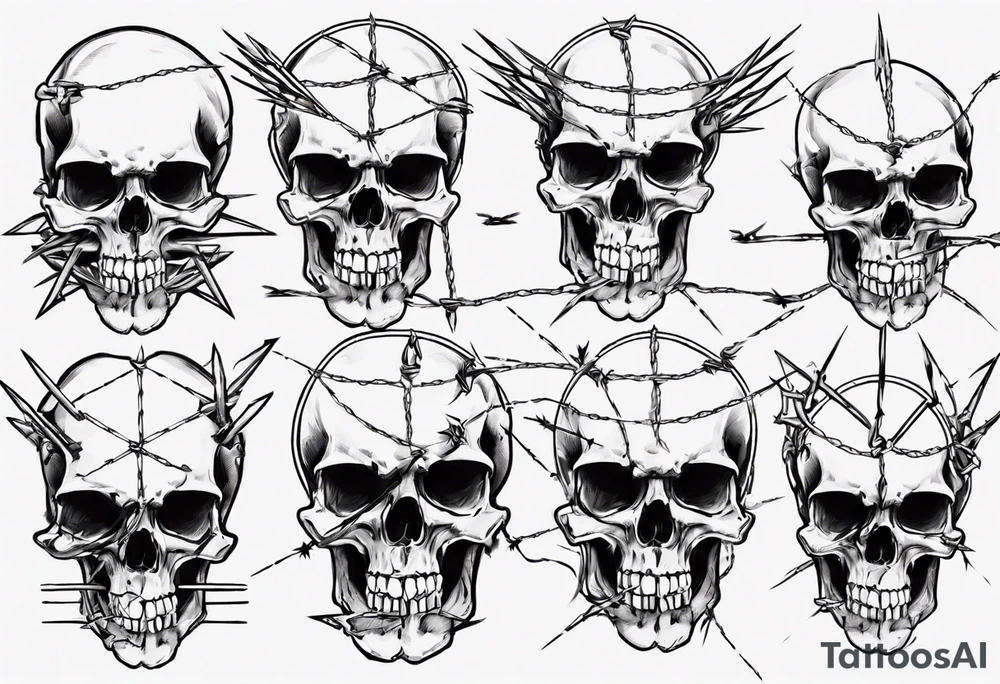 Barbed wired around skull tattoo idea