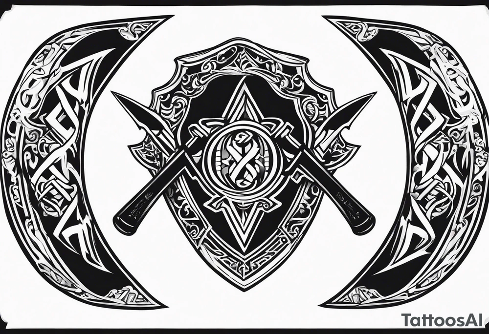 Valhalla sword shield axe tattoo idea