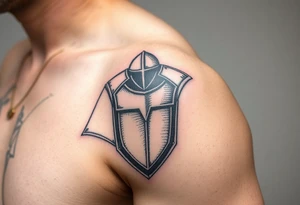 Huge and Exquisitely detailed shoulder tattoo of chainmail and plate armor tattoo idea