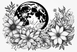 Moon stars flowers tattoo idea