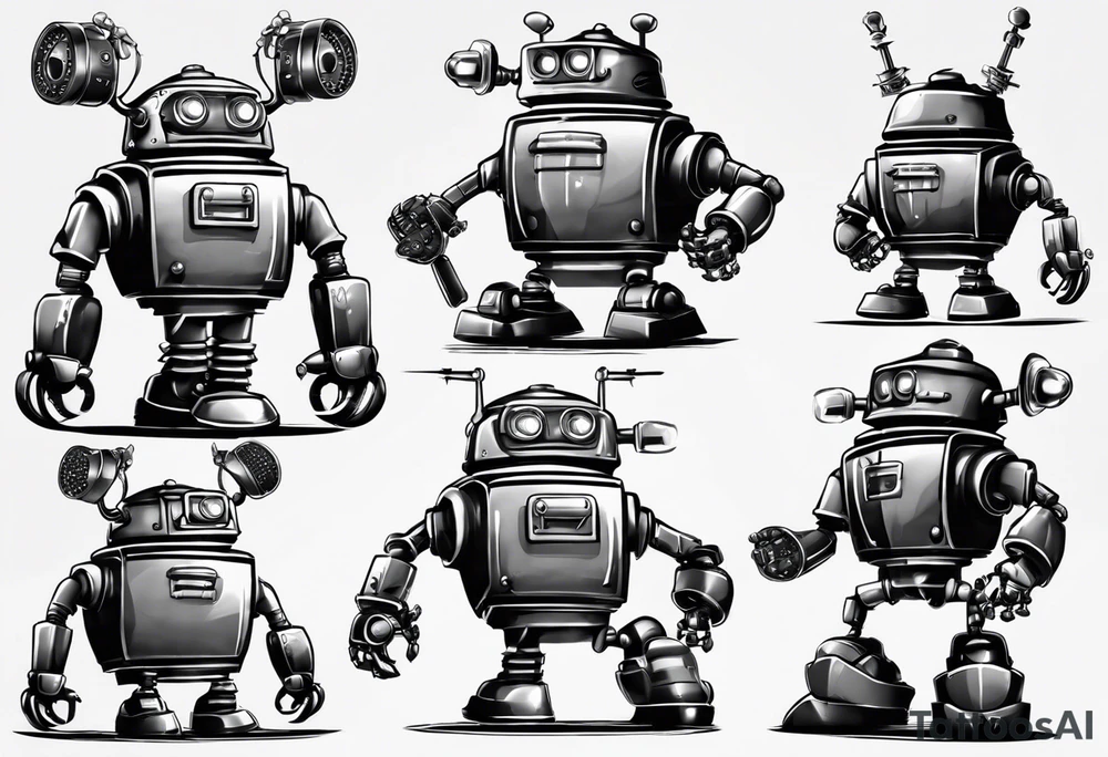 Physically, Bender is a shiny, metal robot with a prominent beer belly, two antenna-like protrusions on his head, and a distinctive square jaw. He has a compartment in his chest which he uses to store various items, often stolen. tattoo idea