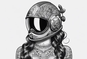 Dive helmet with female hair tattoo idea