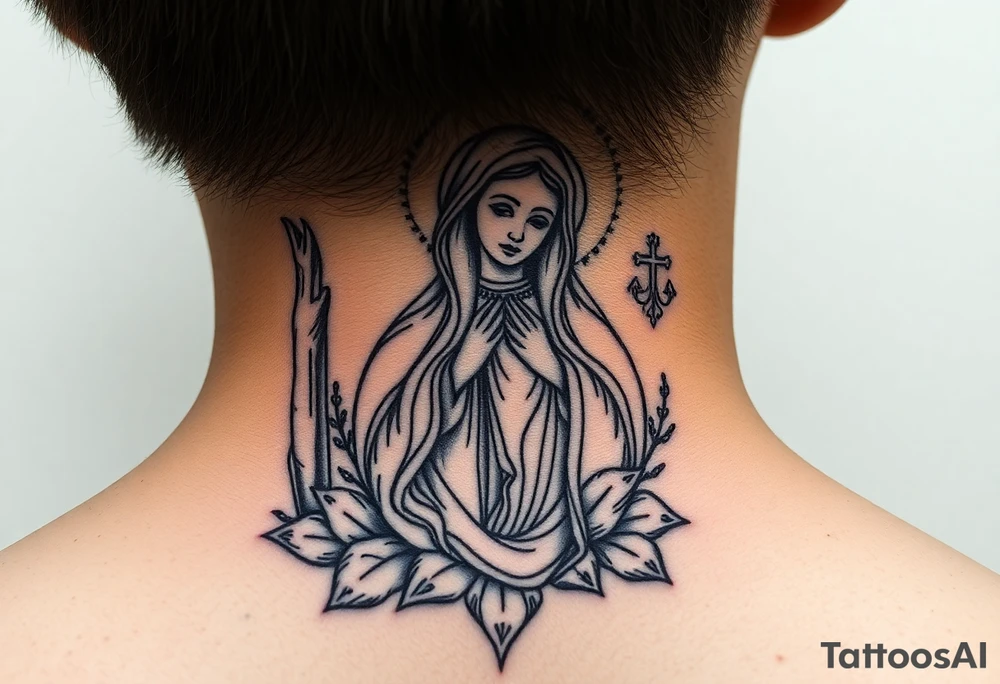 virgin mary in a russian wilderness setting tattoo idea