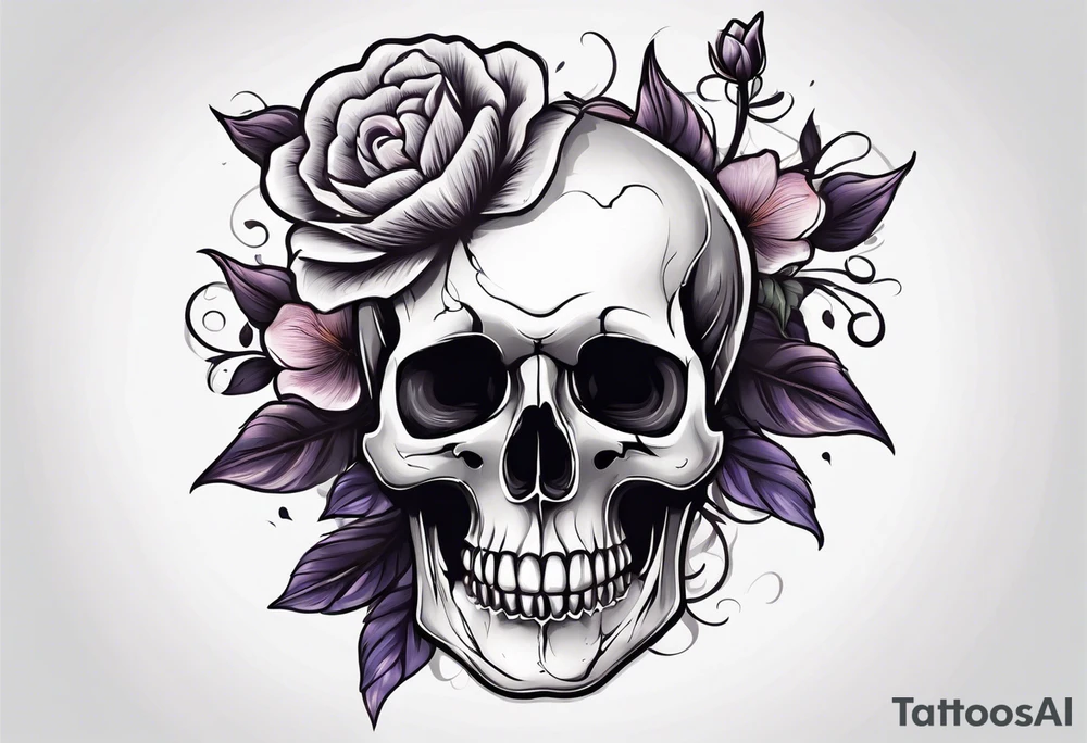 skull with one flower growing out of its head tattoo idea