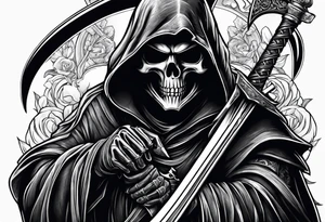 grim reaper with sword and pistol tattoo idea