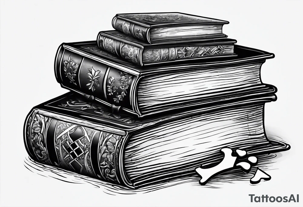 Stack of books with jigsaw puzzle pieces tattoo idea