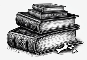 Stack of books with jigsaw puzzle pieces tattoo idea