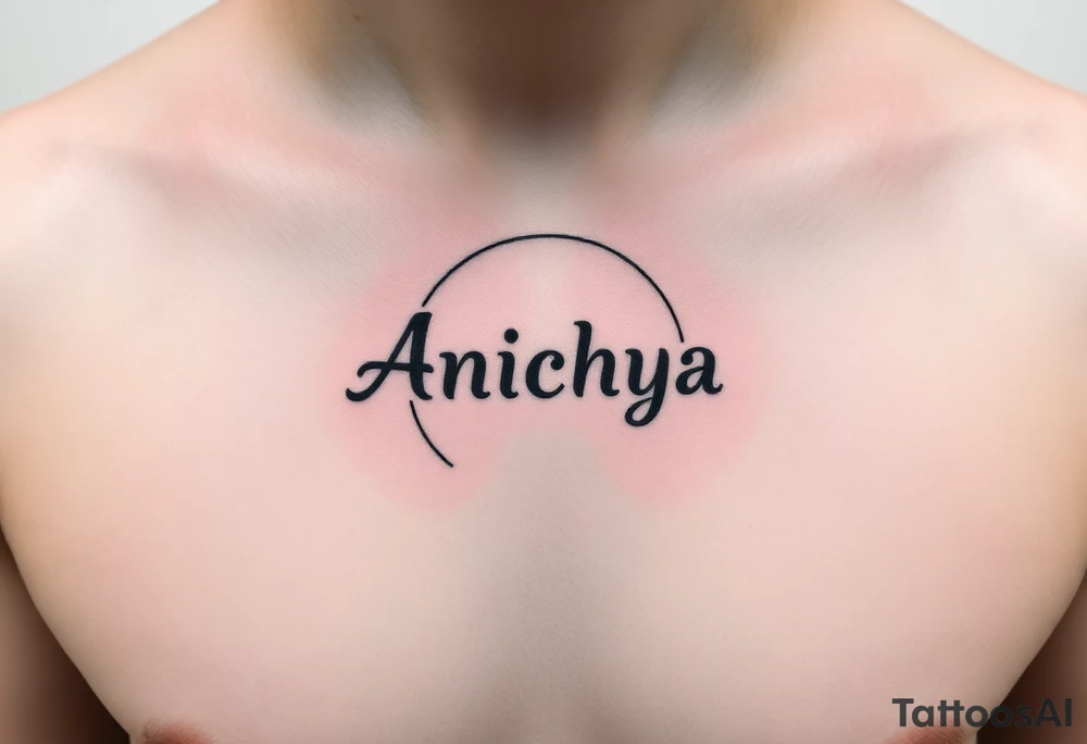 Create a tattoo that writes the Hindi word "Anichya" with A circle or spiral, which represents the cyclical nature of life and death tattoo idea