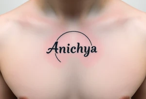 Create a tattoo that writes the Hindi word "Anichya" with A circle or spiral, which represents the cyclical nature of life and death tattoo idea