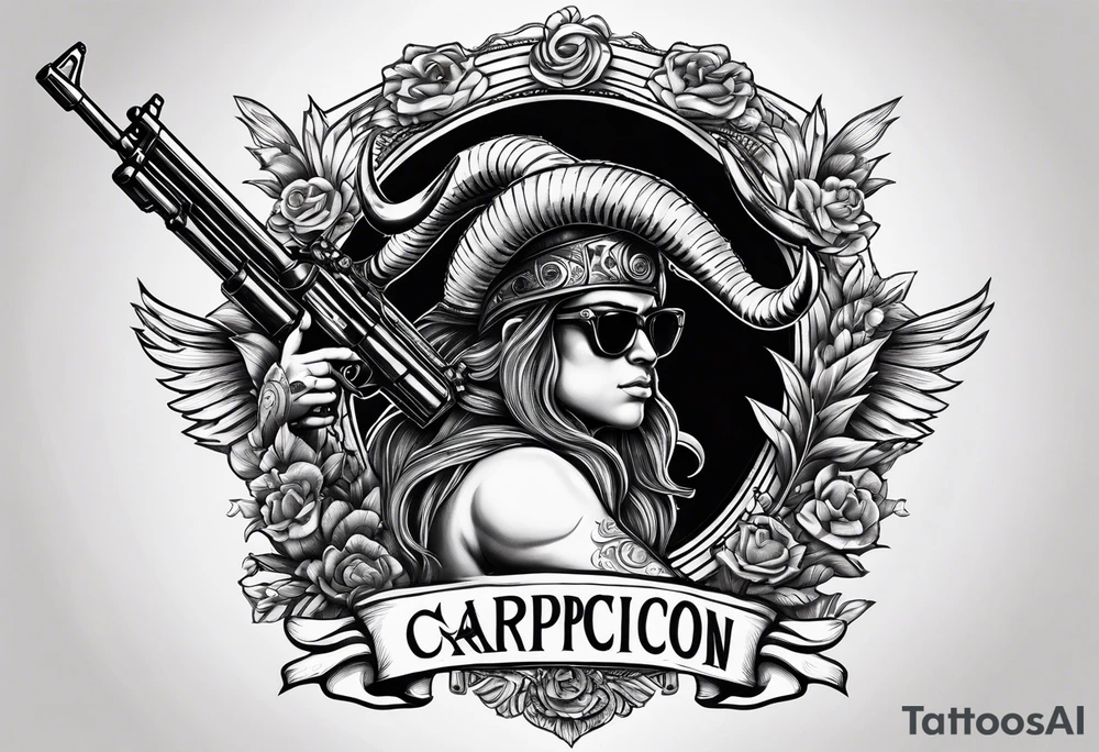 capricorn with sunglasses and shotgun tattoo idea