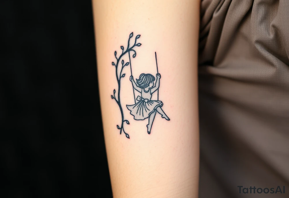 Little girl swinging in a dark scary forest tattoo idea
