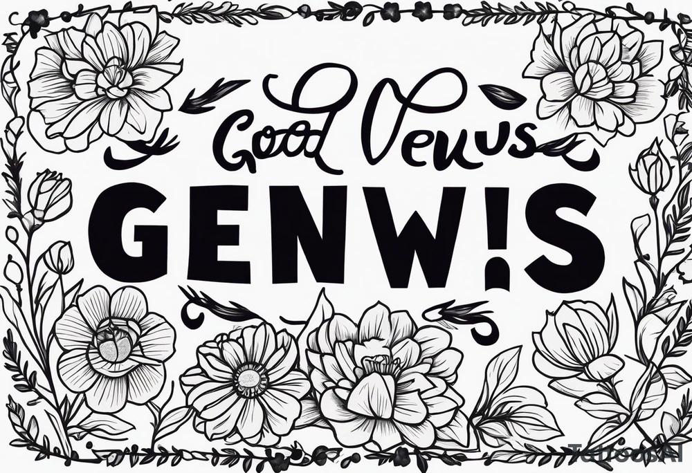 newspaper with words "good news" surrounded by flowers tattoo idea