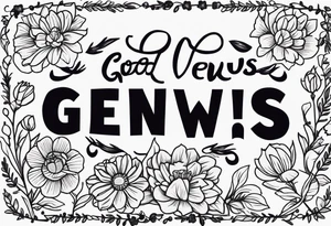 newspaper with words "good news" surrounded by flowers tattoo idea