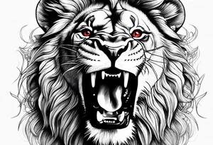 Lion roaring with red eyes tattoo idea