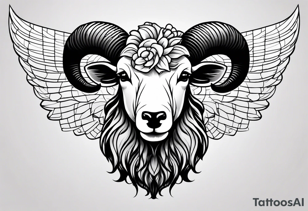 Black sheep with horns and angle wings for arm tattoo tattoo idea